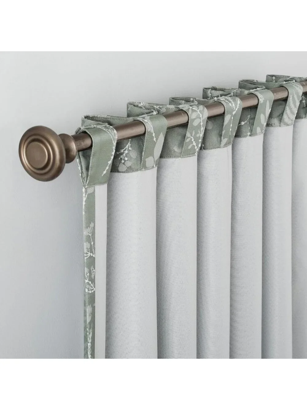 100% Blackout Pleated Curtain Panels, Embroidered Botanical Leaf, Sage Green